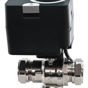 Robinet de zona Herz cu 3 cai pentru deviatie, conectori de compresie si actionare electrica, cod 1 2412 22