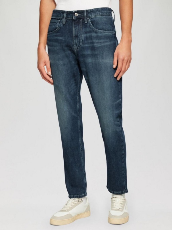 Blugi Mauro, cu talie inalta, croiala Regular Fit, Tapered leg, Albastru inchis