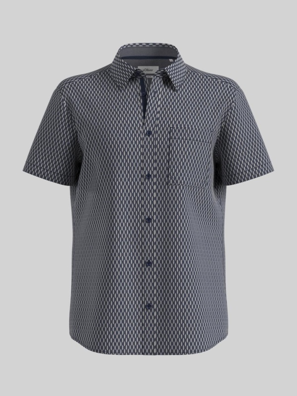 s.Oliver Camasa elastica barbati cu maneca scurta, imprimeu abstract, Regular Fit, Bleumarin inchis