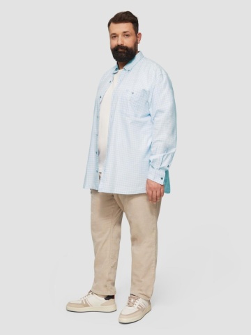 Camasa barbati big sizes, cu maneca lunga si imprimeu in carouri, Regular fit, Albastru deschis - Img 6