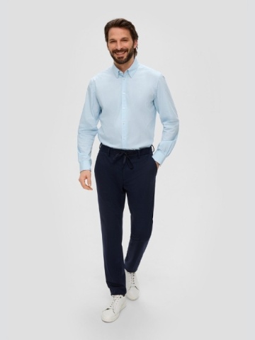 Camasa barbati cu maneca lunga, imprimeu in dungi, croiala Tailored fit, Albastru deschis - Img 4