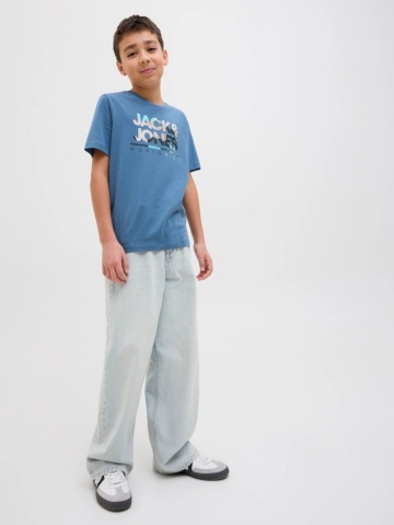 Jack & Jones Blugi baieti, RON, cu talie inalta si croiala Extra Baggy fit, Albastru deschis - Img 7
