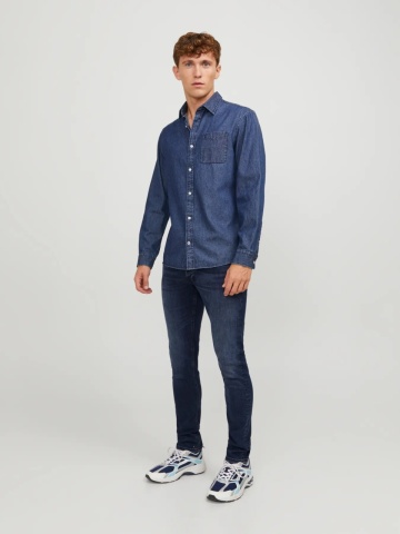 Jack & Jones Blugi barbati Glenn, cu talie joasa si croiala Slim fit, Albastru inchis - Img 6