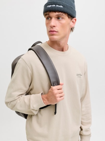 Jack & Jones Bluza barbati, Relaxed fit, cu decolteu la baza gatului, Crem - Img 3