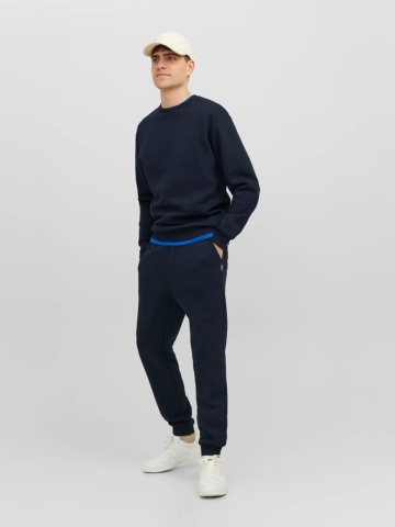 Jack & Jones Bluza barbati, simpla cu decolteu la baza gatului, Bleumarin inchis - Img 5