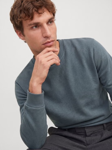 Jack & Jones Bluza barbati, simpla cu decolteu la baza gatului, JJEBRADLEY, Gri albastrui - Img 3