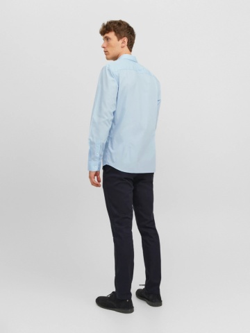 Jack & Jones Camasa barbati, din amestec de bumbac, Slim Fit, Albastru deschis - Img 8