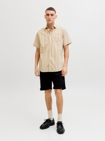 Jack & Jones Camasa barbati din bumbac cu imprimeu in dungi, Regular Fit, JJETHAN, Maro deschis - Img 6