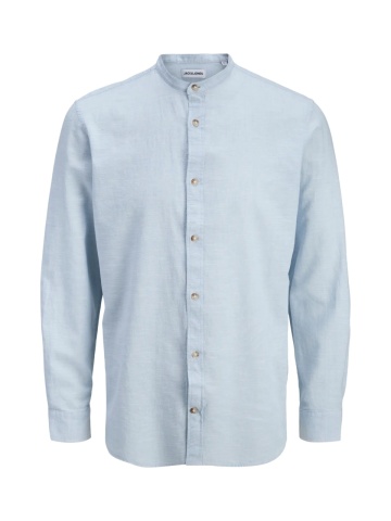 Jack & Jones Camasa cu maneca lunga barbati si guler tunica din amestec de in, Albastru deschis - Img 7