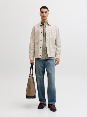 Jack & Jones Camasa cu maneca lunga barbati si guler tunica din amestec de in, Olive - Img 6