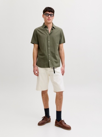 Jack & Jones Camasa cu maneca scurta barbati, din amestec de in, Regular fit, Olive - Img 5