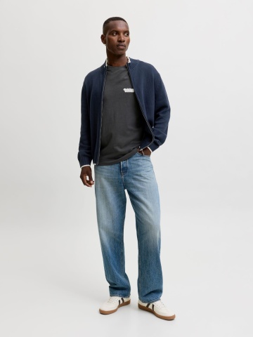 Jack & Jones Cardigan tricotat barbati cu guler inalt si detalii contraste, JORFREDERIKSBERG, Bleumarin inchis - Img 6