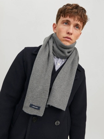 Jack & Jones Fular barbati, cu textura striata, Gri inchis - Img 2