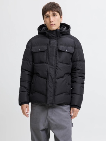 Jack & Jones Geaca barbati, MORGAN PUFFER, cu gluga detasabila, Negru