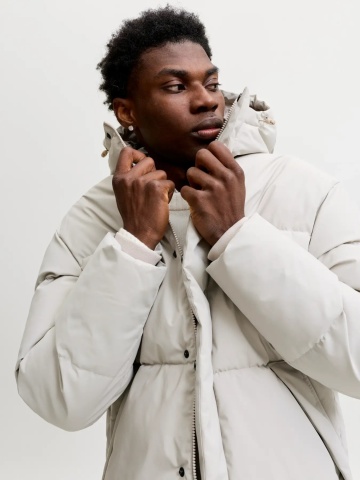 Jack & Jones Geaca barbati, PUFFER, cu gluga, JJESOHO, Bej deschis - Img 3