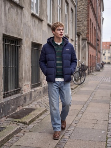 Jack & Jones Geaca barbati, PUFFER, cu gluga, Regular fit, JJEFREDDIE, Bleumarin inchis - Img 8