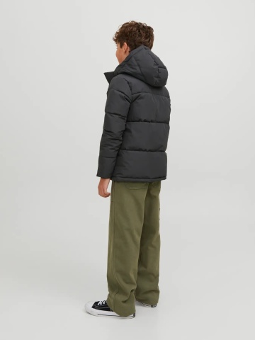 Jack & Jones Geaca PUFFER baieti, cu dubla inchidere, gluga si imprimeu cu logo, JCOSPEED, Negru - Img 6