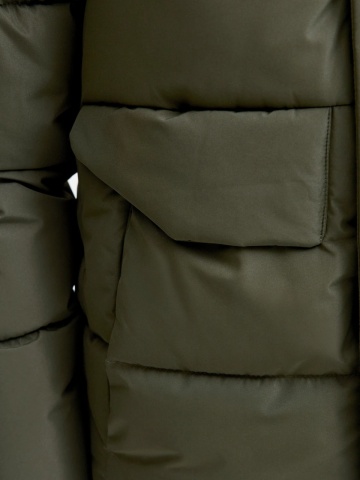 Jack & Jones Geaca PUFFER baieti, cu dubla inchidere, gluga si imprimeu cu logo, Verde - Img 5