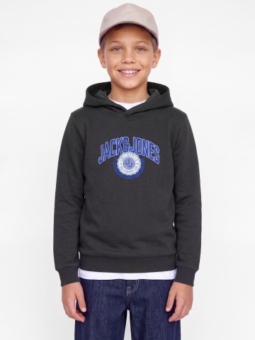 Jack & Jones Hanorac baieti, Regular Fit, fara buzunare, cu imprimeu cu logo, JJCOLLEGEY, Gri inchis