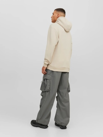Jack & Jones Hanorac barbati, cu buzunar tip marsupiu, Relaxed Fit, JJEBRADLEY, Bej - Img 6