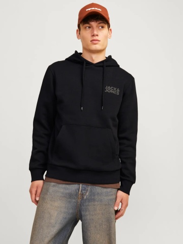 Jack & Jones Hanorac barbati fara fermoar, cu logo, Negru