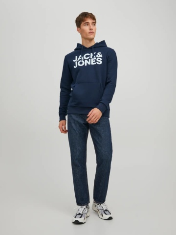 Jack & Jones Hanorac barbati fara fermoar, imprimeu cu logo, JJECORP, Bleumarin inchis - Img 6