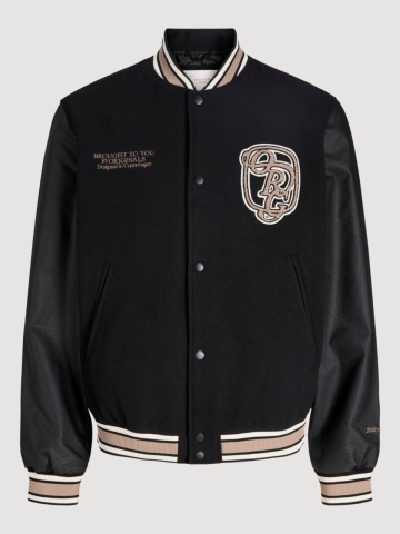 Jack & Jones Jacheta barbati, MEADOWS COLLEGE BOMBER, cu buzunare oblice fara fermoar, inchidere cu capse, Negru - Img 8