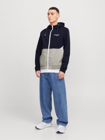 Jack & Jones Jacheta bomber cu gluga, JJERUSH HOOD, Bleumarin inchis/Gri - Img 4