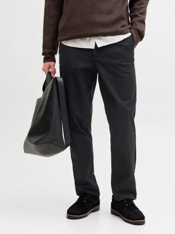 Jack & Jones, Pantaloni chino barbati, cu talie medie, Regular Fit, Jpstollie, Negru