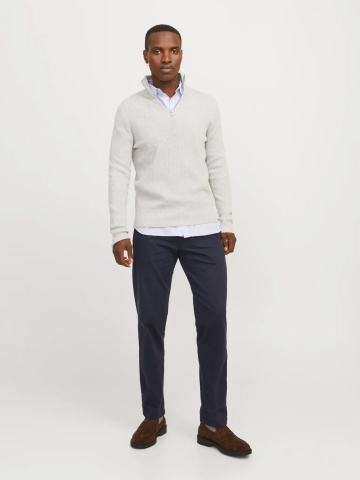 Jack & Jones, Pantaloni chino barbati, cu talie medie, Relaxed Fit, JPSTKANE BARRET, Bleumarin inchis - Img 5