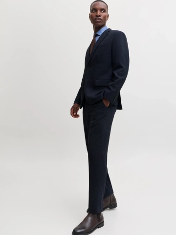 Jack & Jones Pantaloni costum barbati, din amestec de lana, cu talia medie, Slim fit, JPRSOLARIS, Bleumarin inchis - Img 7