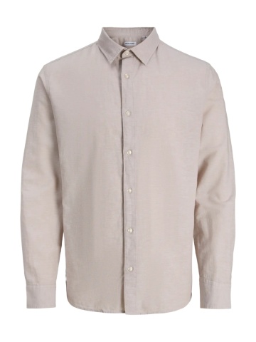 Jack & Jones Plus Camasa barbati big sizes, din amestec de in, Regular fit, Breeze, Bej - Img 8
