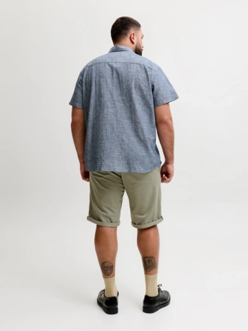 Jack & Jones Plus Camasa barbati big sizes, din amestec de in si bumbac, Gri albastrui - Img 7