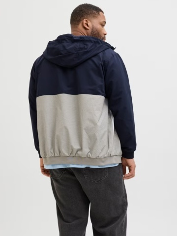Jack & Jones Plus Jacheta bomber cu gluga, barbati big sizes, JJERUSH, Bleumarin inchis/Gri - Img 2