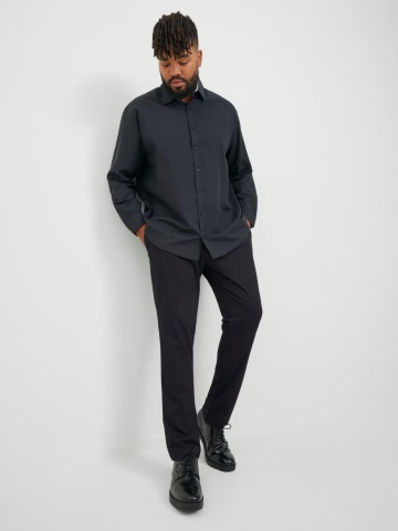 Jack & Jones Plus Pantaloni chino barbati big sizes, cu talie joasa si croiala Slim Fit, Negru - Img 7
