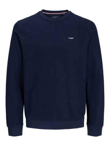 Jack & Jones Plus Pulover barbati din bumbac organic, decolteu la baza gatului, Regular Fit, JPRBLUALVES, Bleumarin inchis - Img 7