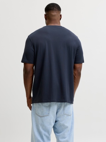 Jack & Jones Plus Tricou barbati big sizes, cu decolteu la baza gatului si imprimeu cu text, Bleumarin inchis - Img 2
