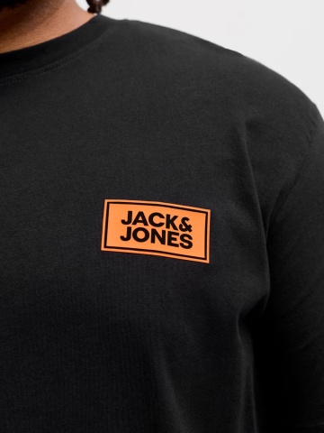 Jack & Jones Plus Tricou barbati big sizes, din bumbac, Regular fit, JJRUSH, Negru - Img 3