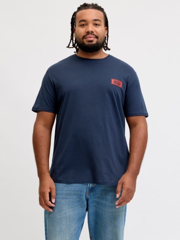 Jack & Jones Plus Tricou barbati big sizes, din bumbac, Regular fit, JJRUSH, Bleumarin inchis