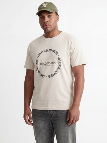 Jack & Jones Plus Tricou barbati big sizes, din bumbac, Regular Fit, JJBENSON, Crem