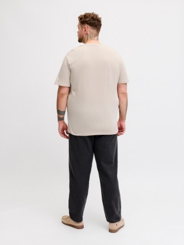 Jack & Jones Plus Tricou barbati big sizes, imprimeu text cu logo, Crem - Img 7