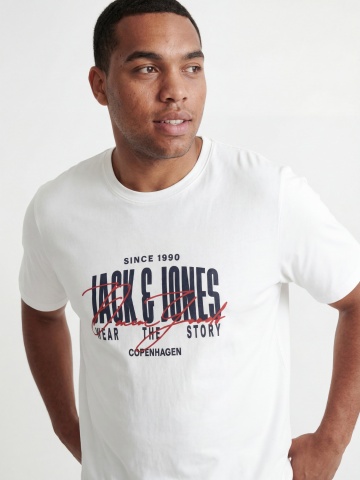 Jack & Jones Plus Tricou la baza gatului barbati big sizes, din bumbac, Regular Fit, Alb - Img 3