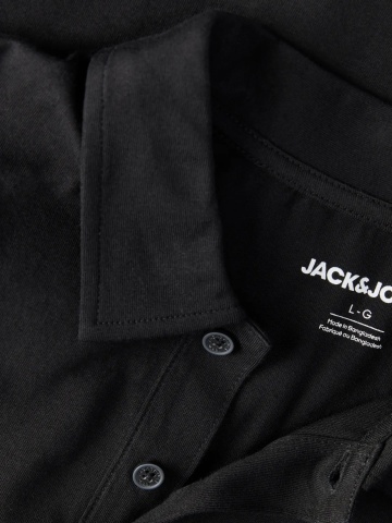 Jack & Jones Plus Tricou polo barbati big sizes, din jerseu de bumbac, Regular Fit, Negru - Img 4