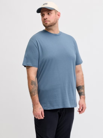 Jack & Jones Plus Tricou simplu barbati big sizes, Bradley, decolteu la baza gatului, Albastru