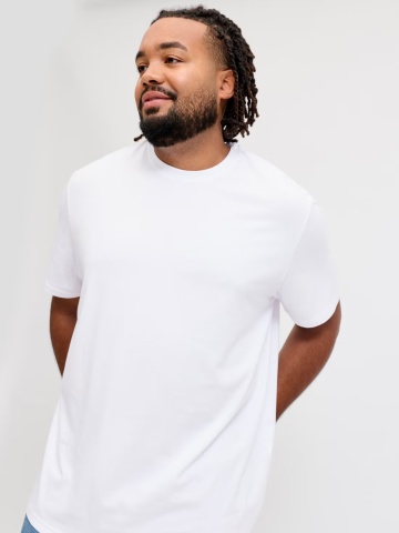 Jack & Jones Plus Tricou simplu, barbati big sizes, din bumbac organic, Relaxed Fit, Alb - Img 3