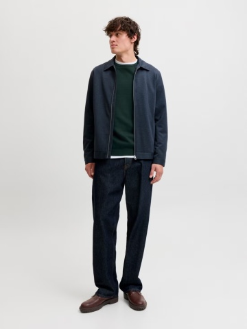 Jack & Jones Pulover barbati cu decolteu la baza gatului, din bumbac organic, JJEBASIC, Verde inchis - Img 6
