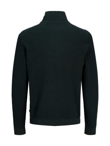 Jack & Jones Pulover barbati cu fermoar la baza gatului, din bumbac organic, JPRBLUSTANLEY, Verde inchis - Img 2