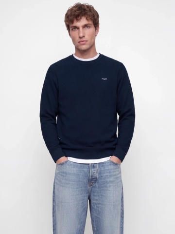 Jack & Jones Pulover barbati din bumbac organic, decolteu la baza gatului, Regular Fit, JPRBLUALVES, Bleumarin inchis