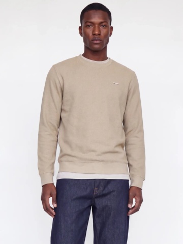 Jack & Jones Pulover barbati din bumbac organic, decolteu la baza gatului, Regular Fit, JPRBLUALVES, Bej