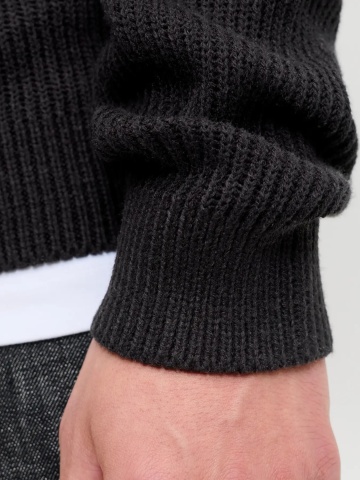 Jack & Jones Pulover tricotat barbati, decolteu la baza gatului, Regular Fit, JJPANNEL, Negru - Img 5